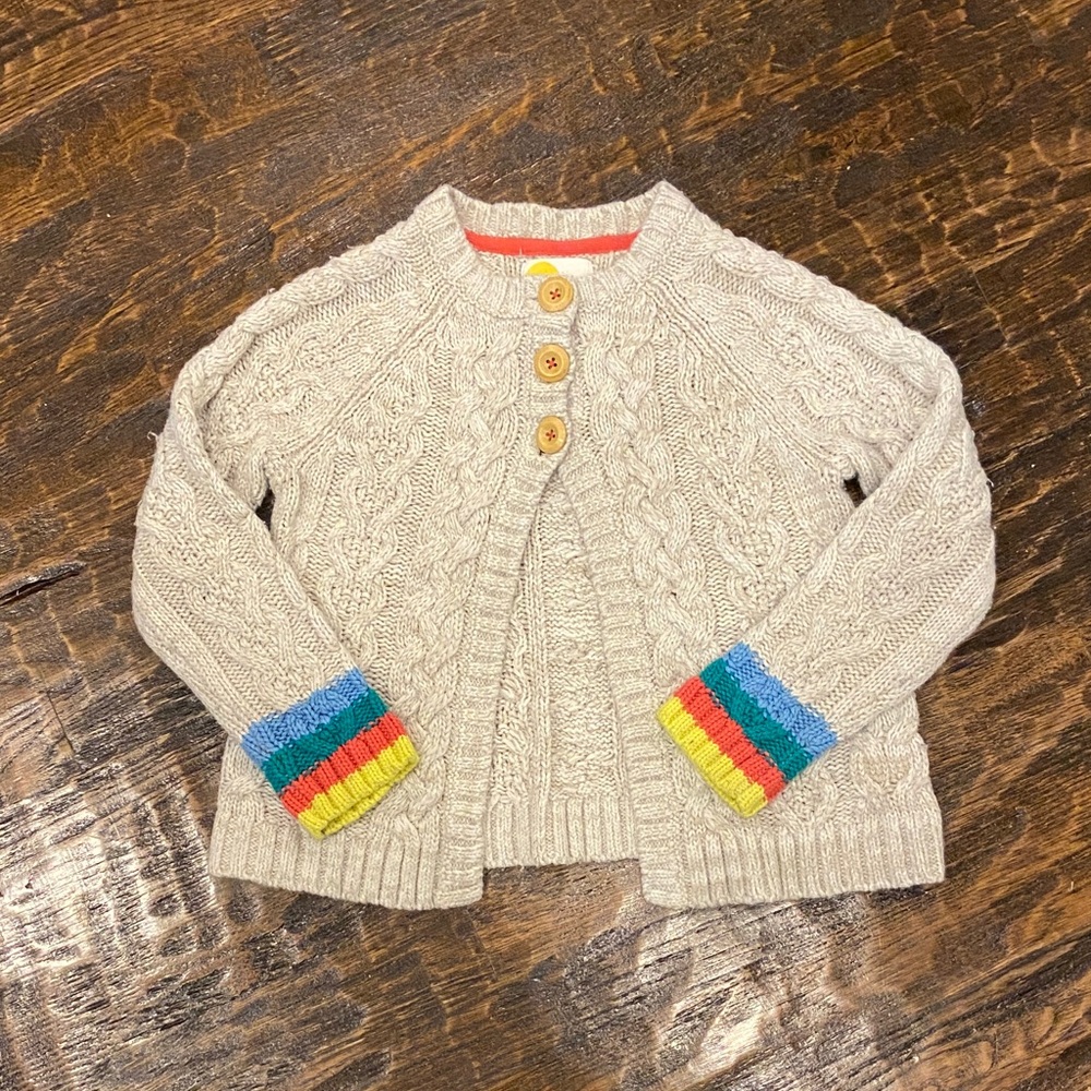 Mini Boden Cable Knit Kids Sweater with Colorful Cuffs